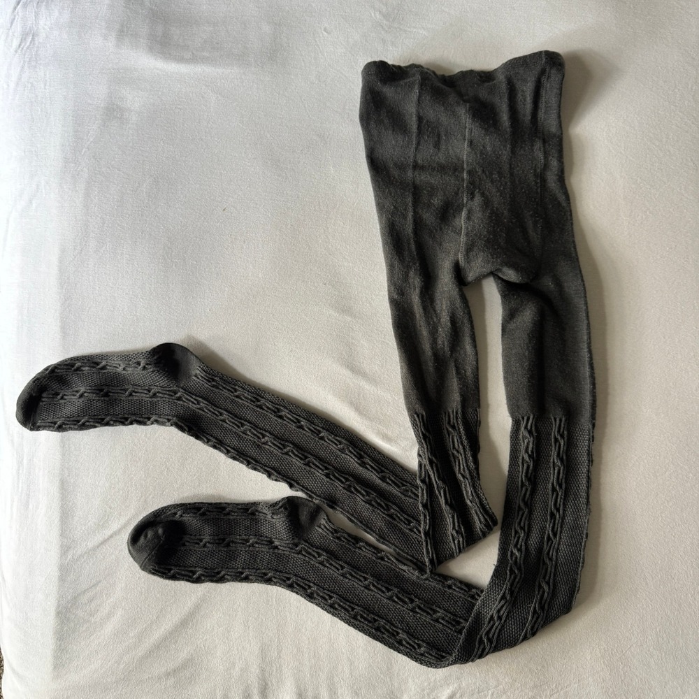 Charcoal Gray Cable Knit Tights S/M Opaque Winter Hosiery Twee Dark Academia